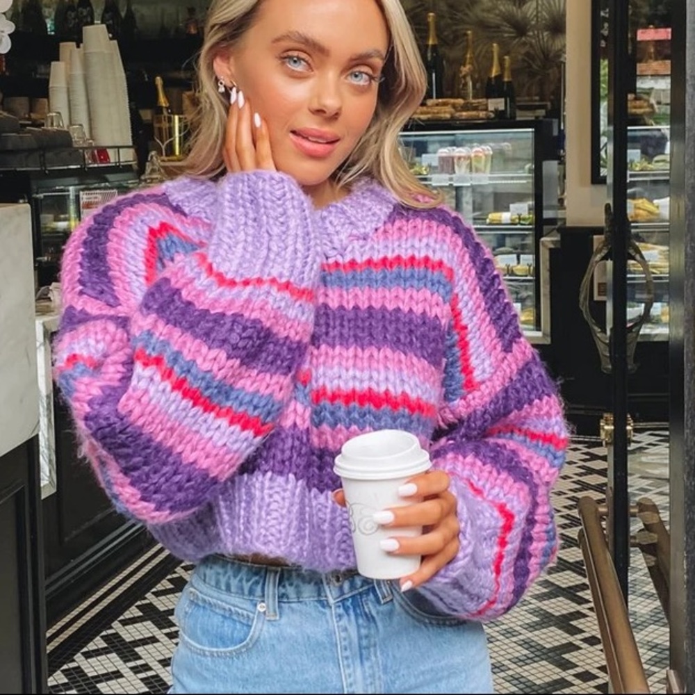 Colorful Striped Sweater - Purple and Pink